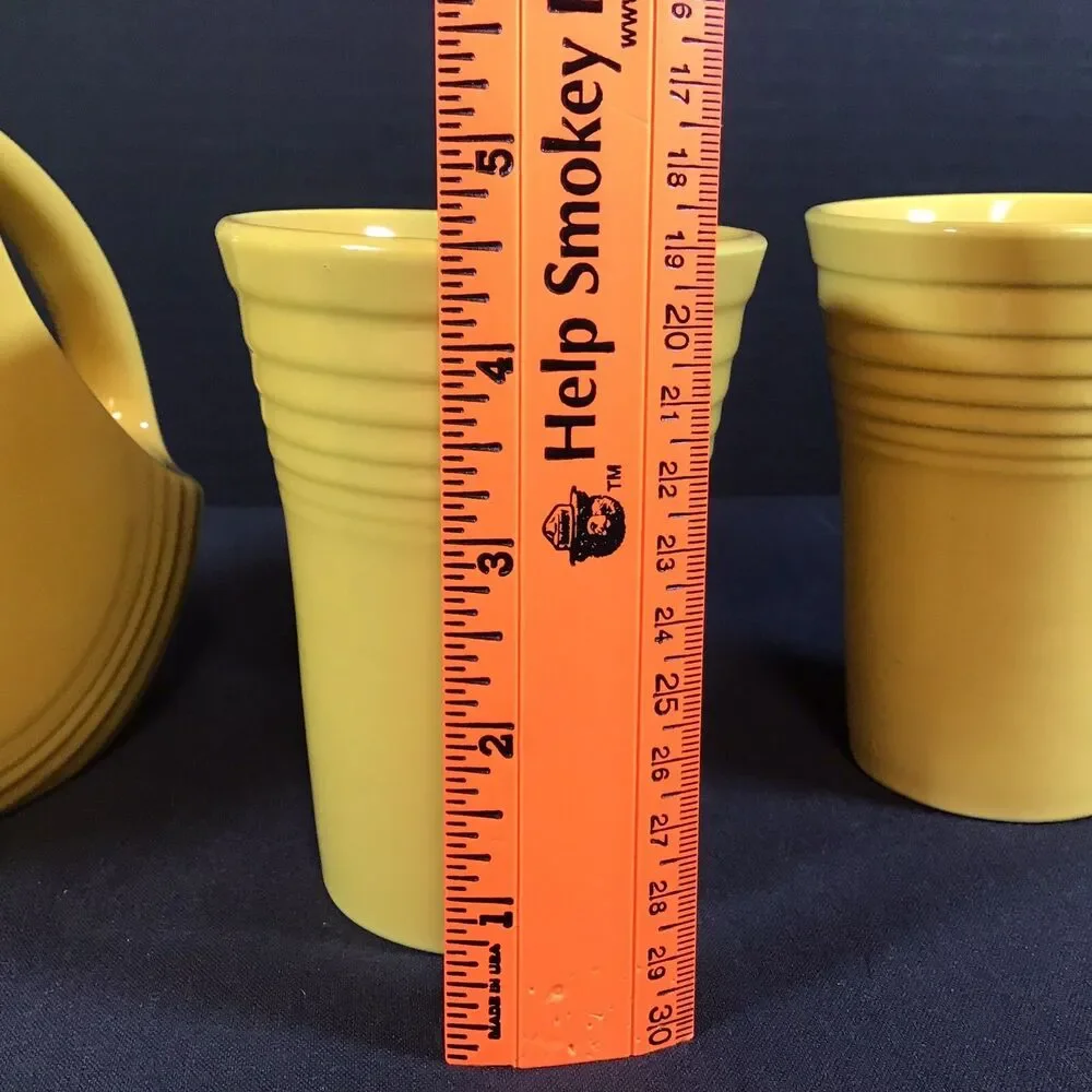 Fiesta Ware Syrup Juice Mini Disc Pitcher Fiestaware Tumblers Cups Yellow